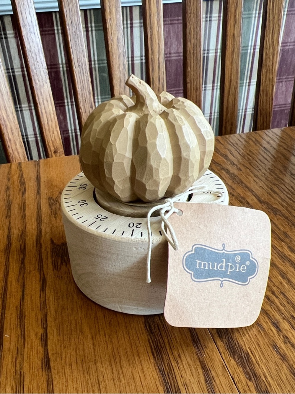 Mud Pie Timer Carved Wood Pumpkin Kitchen Timer in Natural Beige NWT